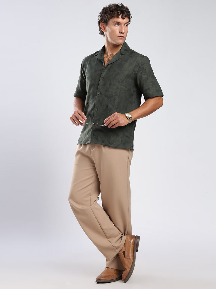 Green Jacquard Boxy Fit Shirt