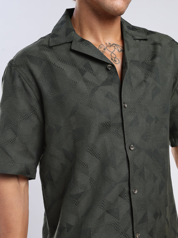 Green Jacquard Boxy Fit Shirt