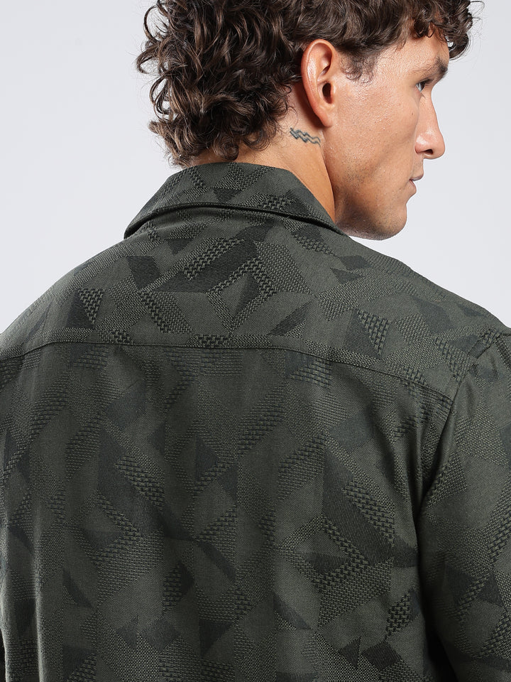 Green Jacquard Boxy Fit Shirt