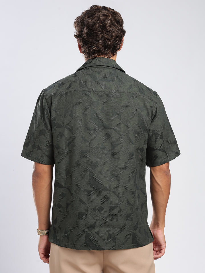 Green Jacquard Boxy Fit Shirt