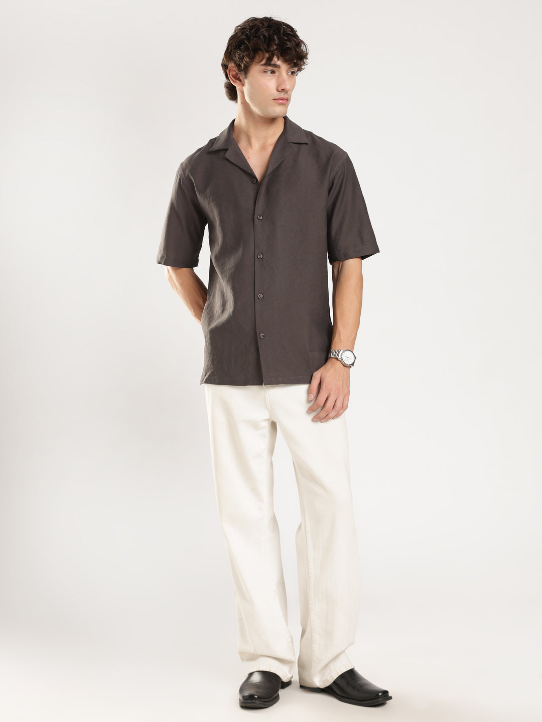 Dark Grey Solid Boxy Fit Boxy Shirt