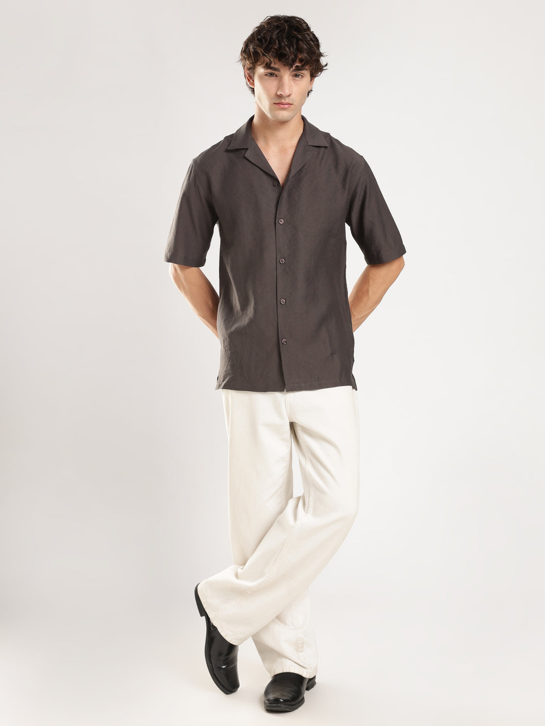 Dark Grey Solid Boxy Fit Boxy Shirt