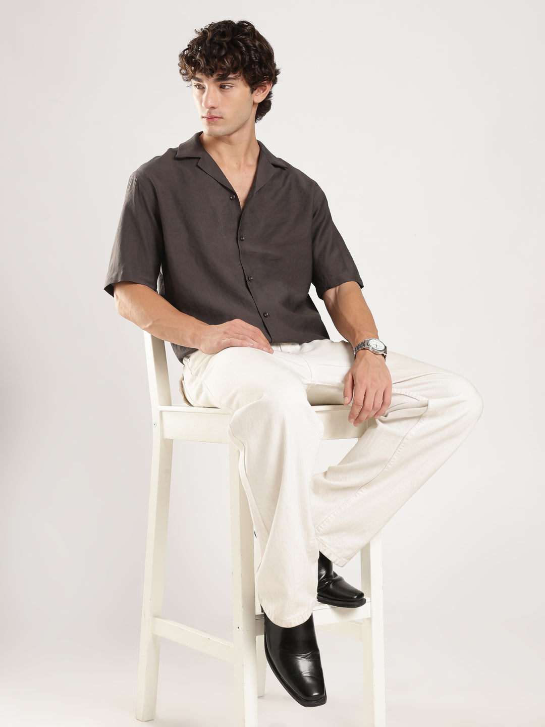 Dark Grey Solid Boxy Fit Boxy Shirt