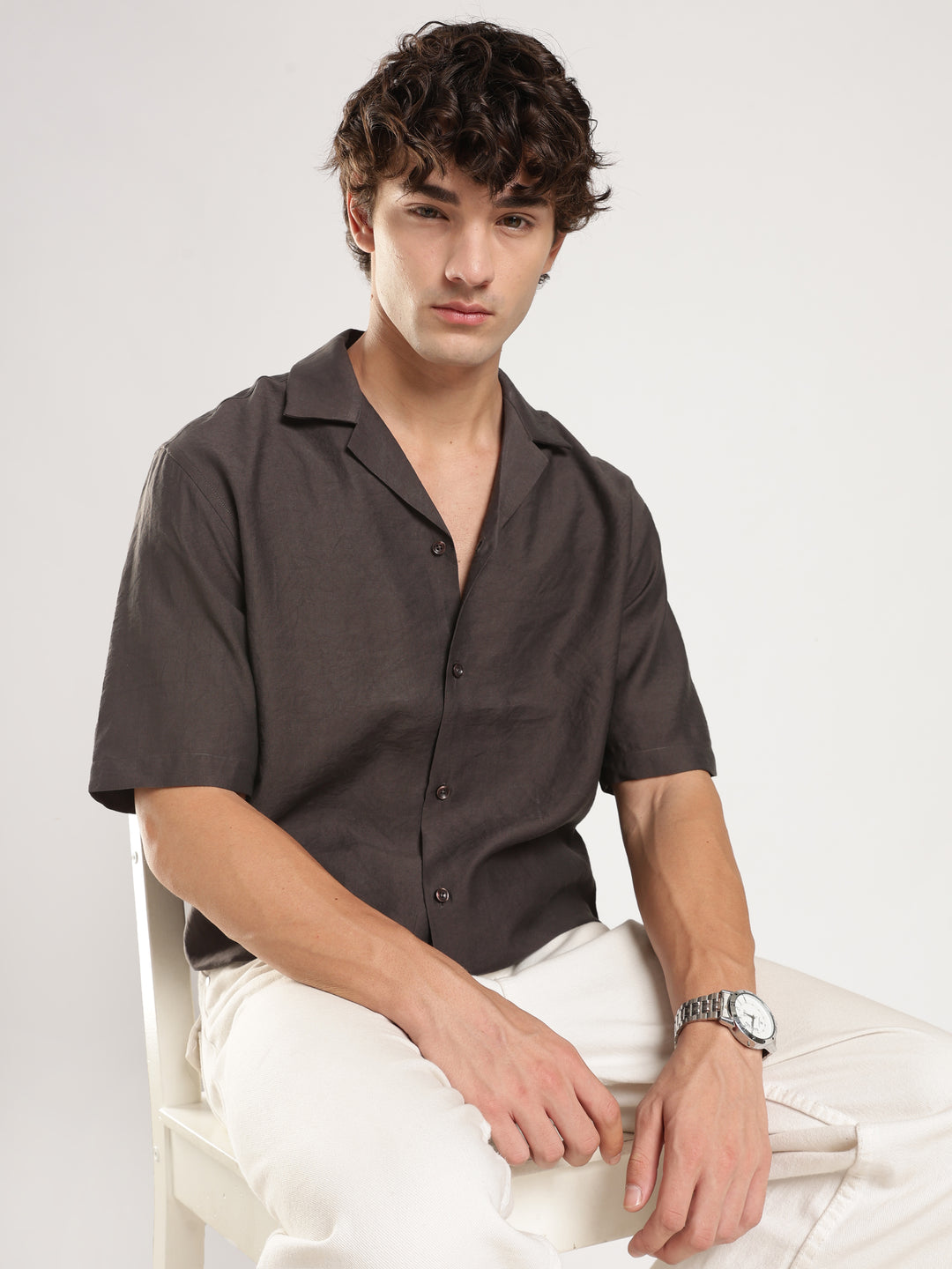 Dark Grey Solid Boxy Fit Boxy Shirt