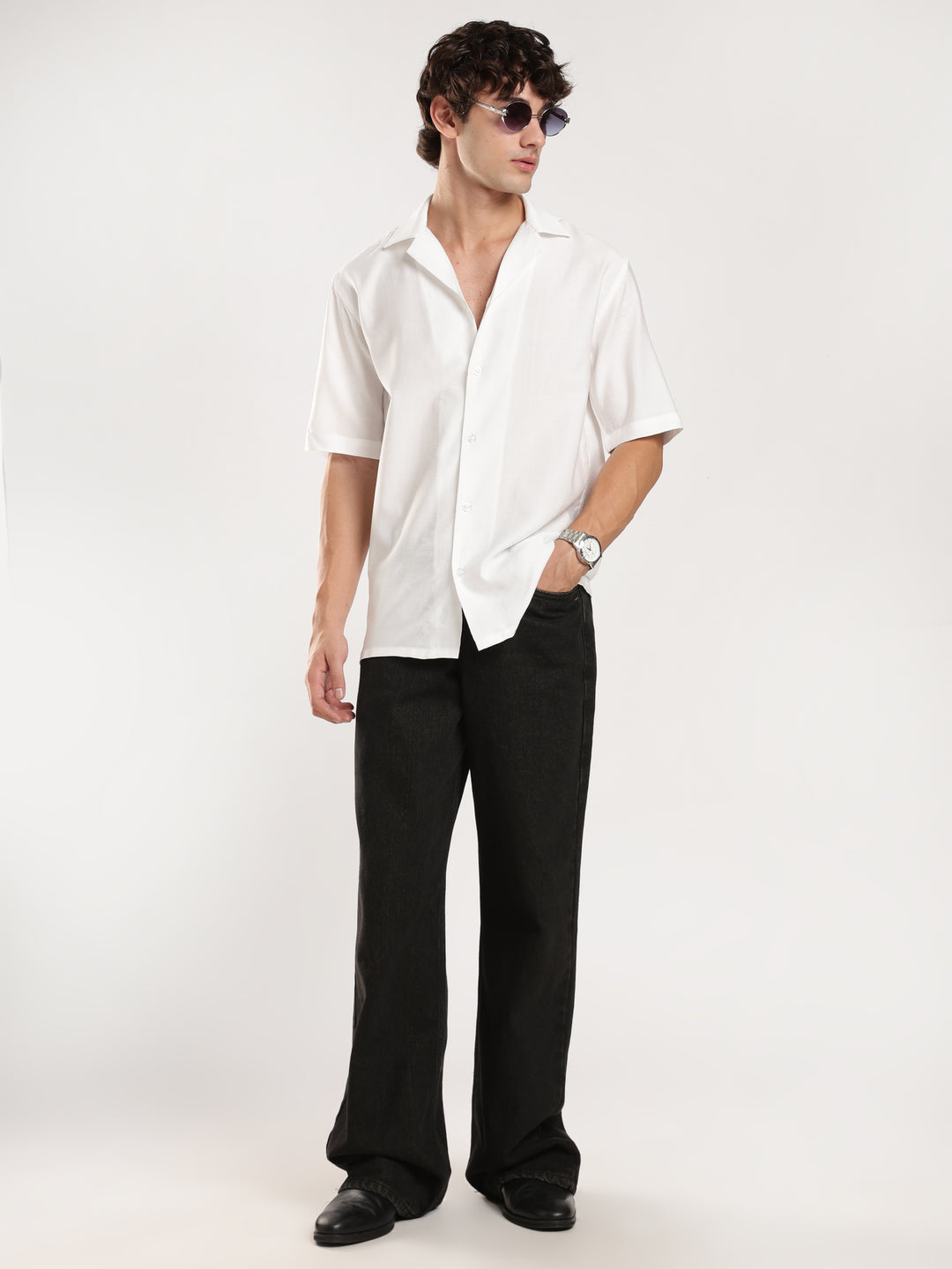 White Solid Boxy Fit Boxy Shirt