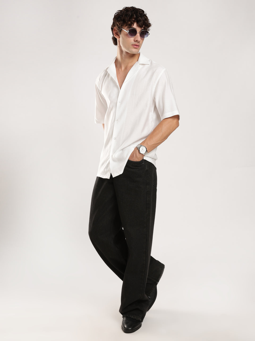 White Solid Boxy Fit Boxy Shirt