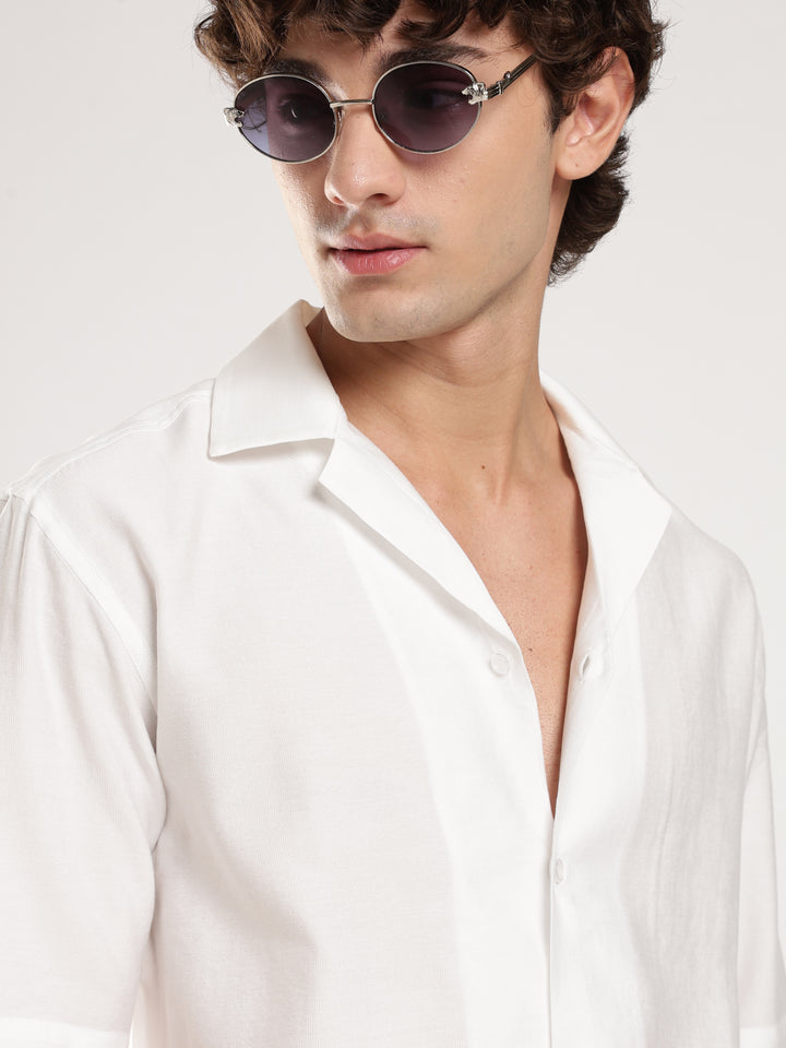 White Solid Boxy Fit Boxy Shirt