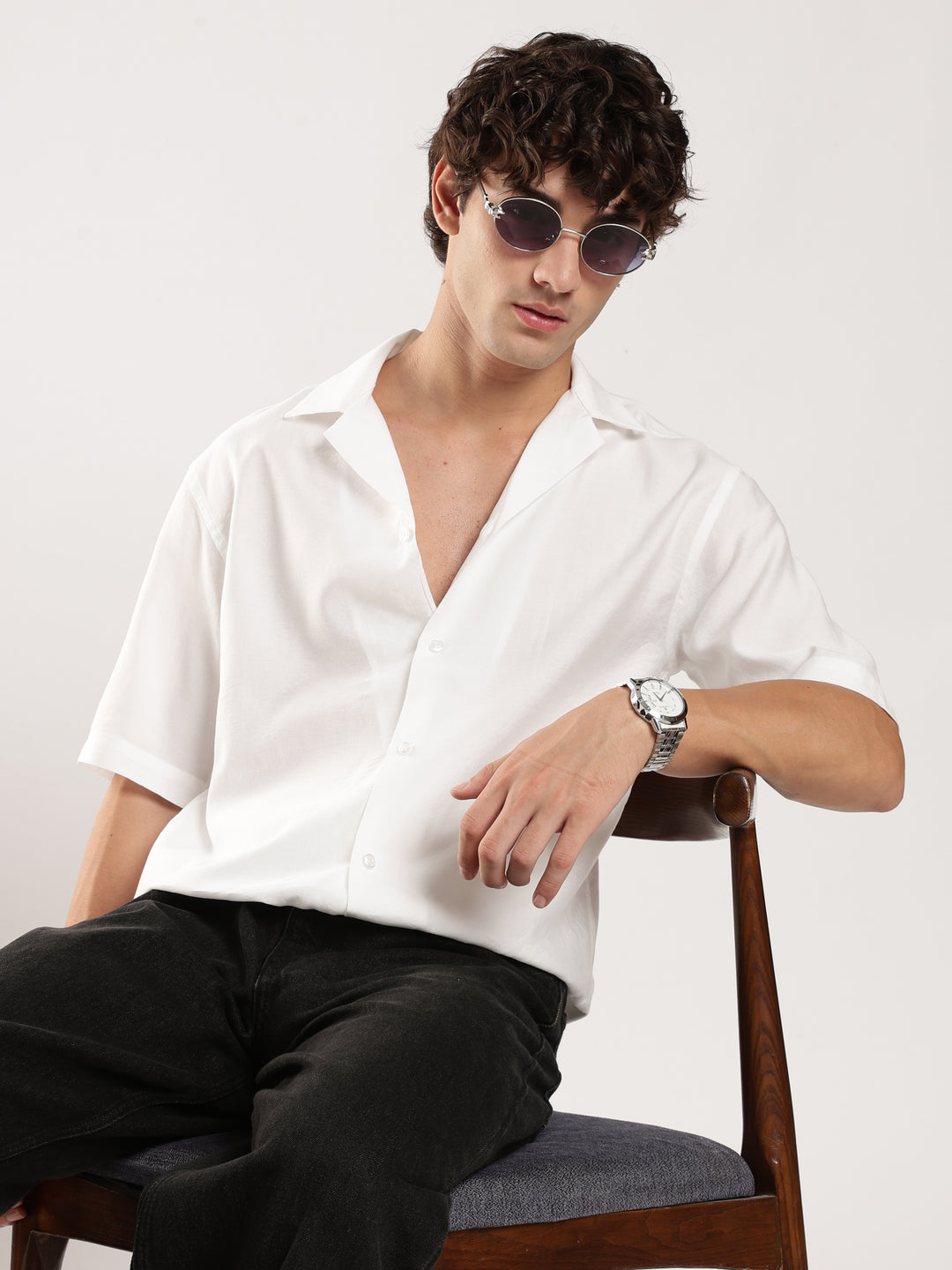 White Solid Boxy Fit Boxy Shirt
