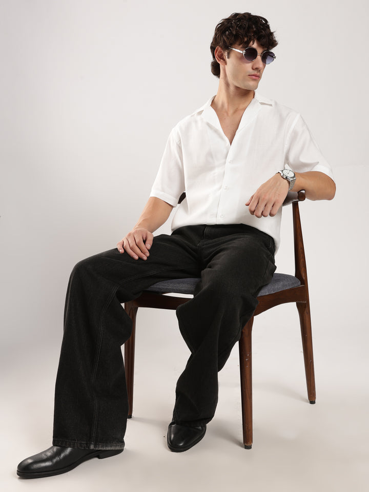 White Solid Boxy Fit Boxy Shirt