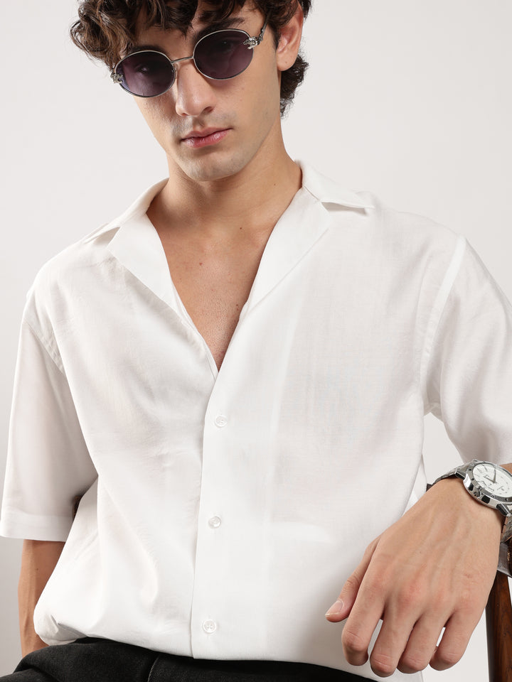 White Solid Boxy Fit Boxy Shirt