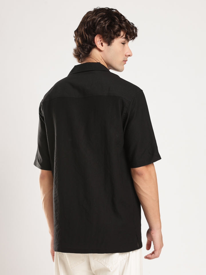 Black Solid Boxy Shirt