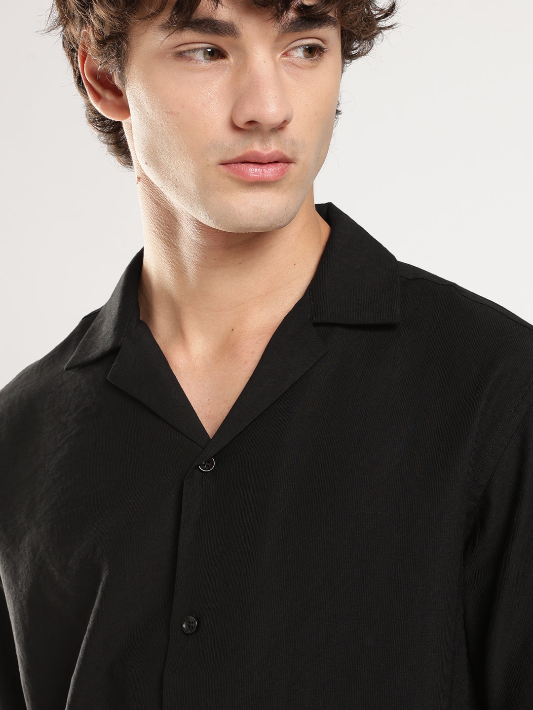 Black Solid Boxy Shirt