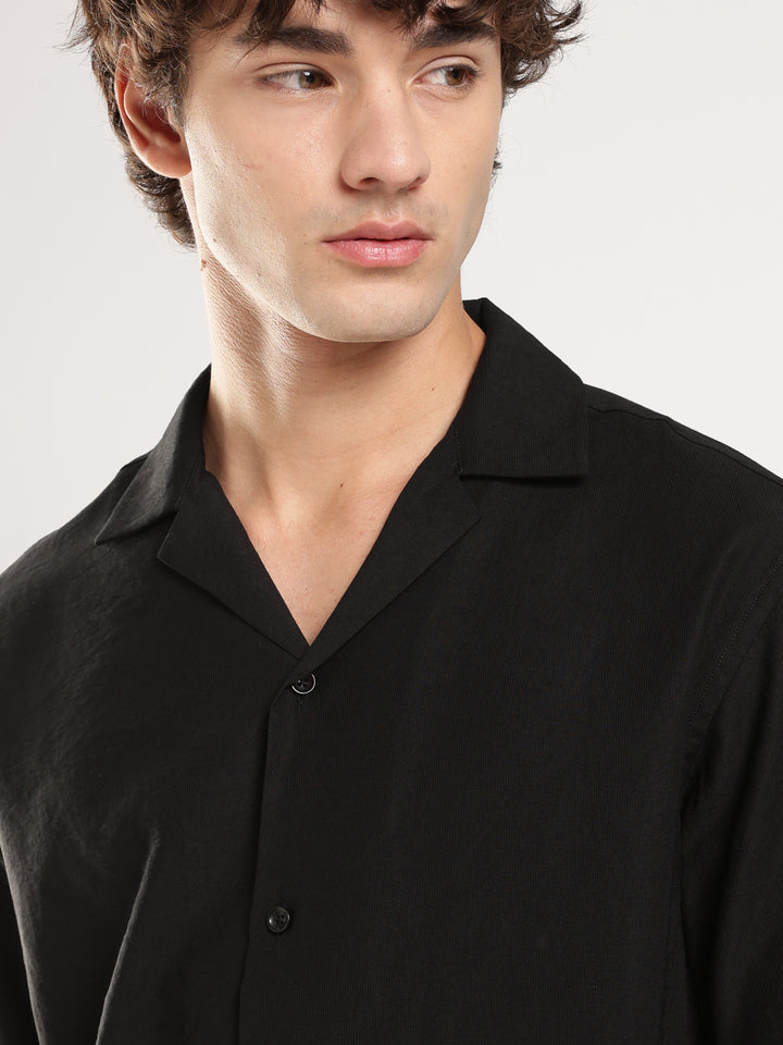 Black Solid Boxy Shirt