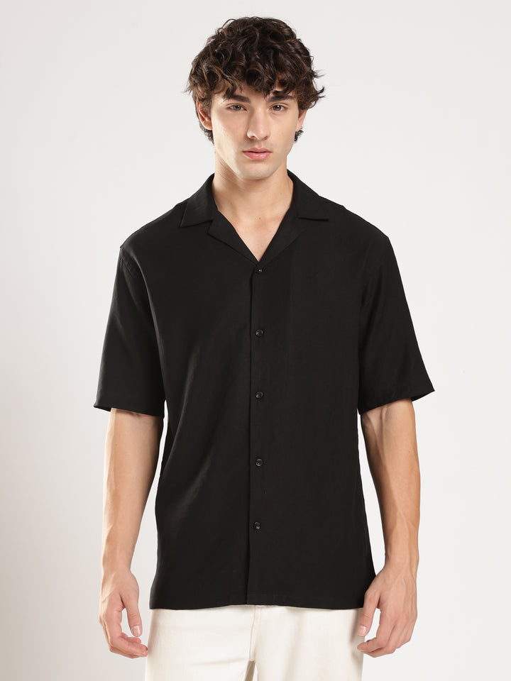 Black Solid Boxy Shirt
