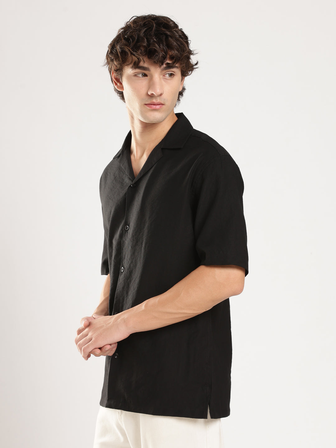 Black Solid Boxy Shirt