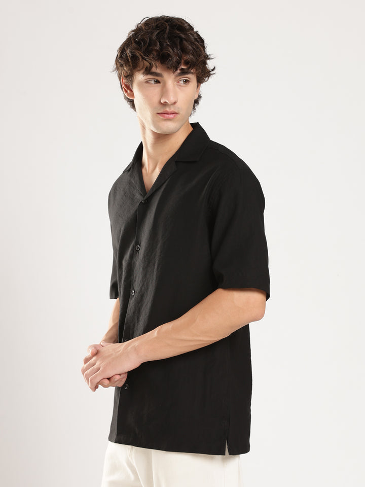 Black Solid Boxy Shirt