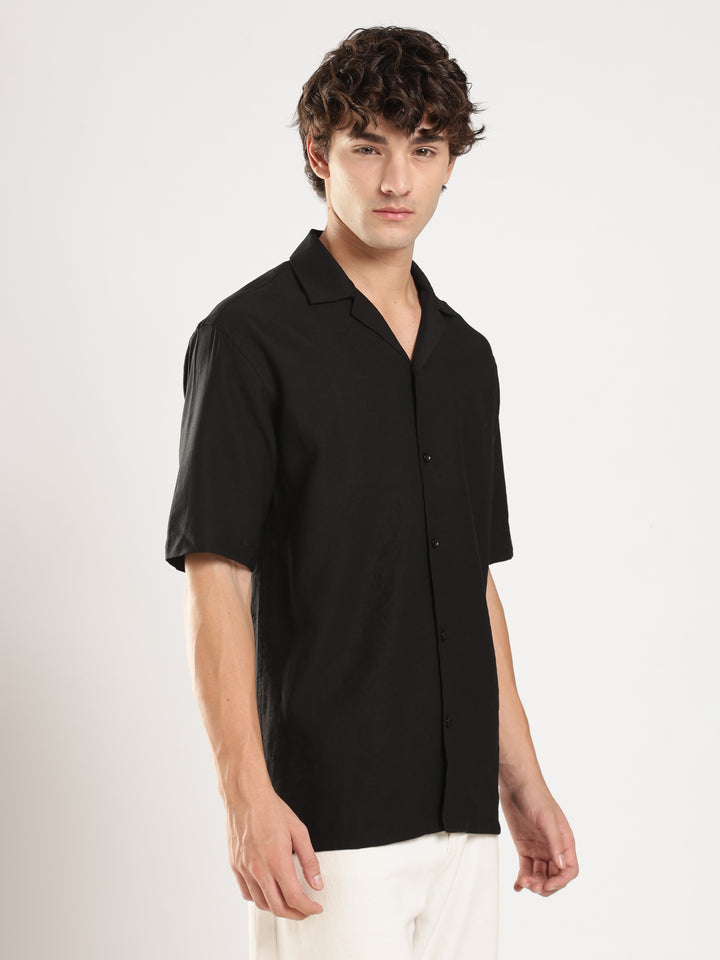 Black Solid Boxy Shirt