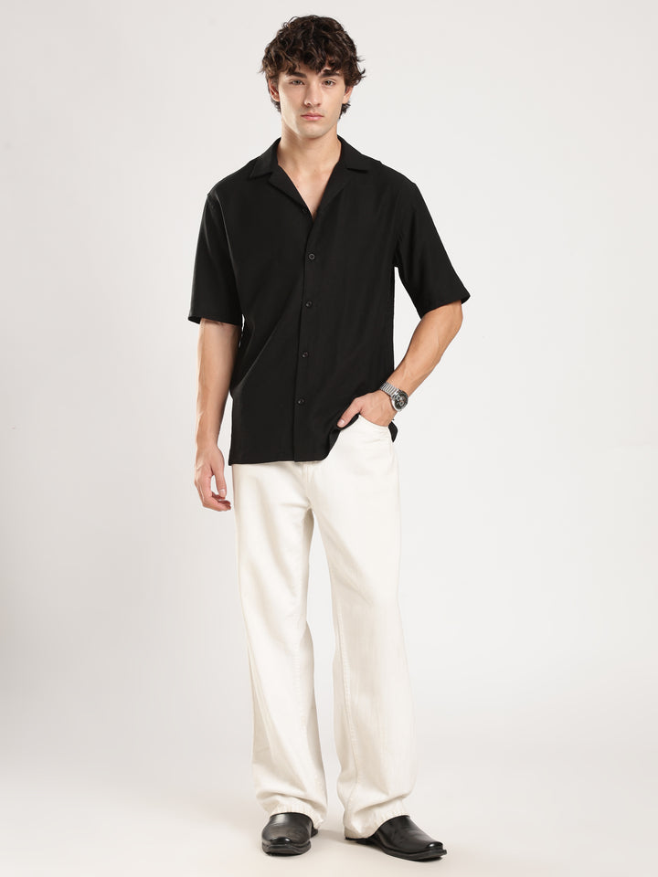 Black Solid Boxy Shirt