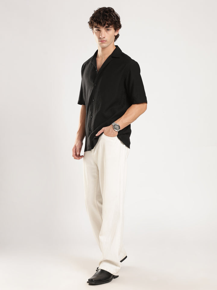 Black Solid Boxy Shirt