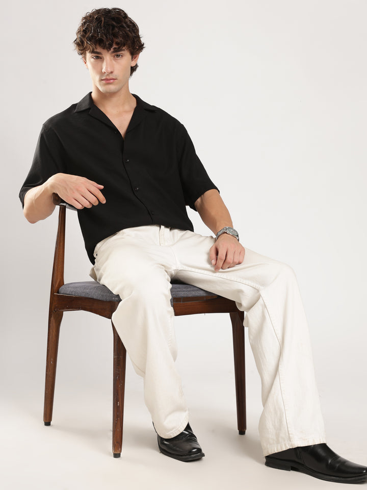Black Solid Boxy Shirt