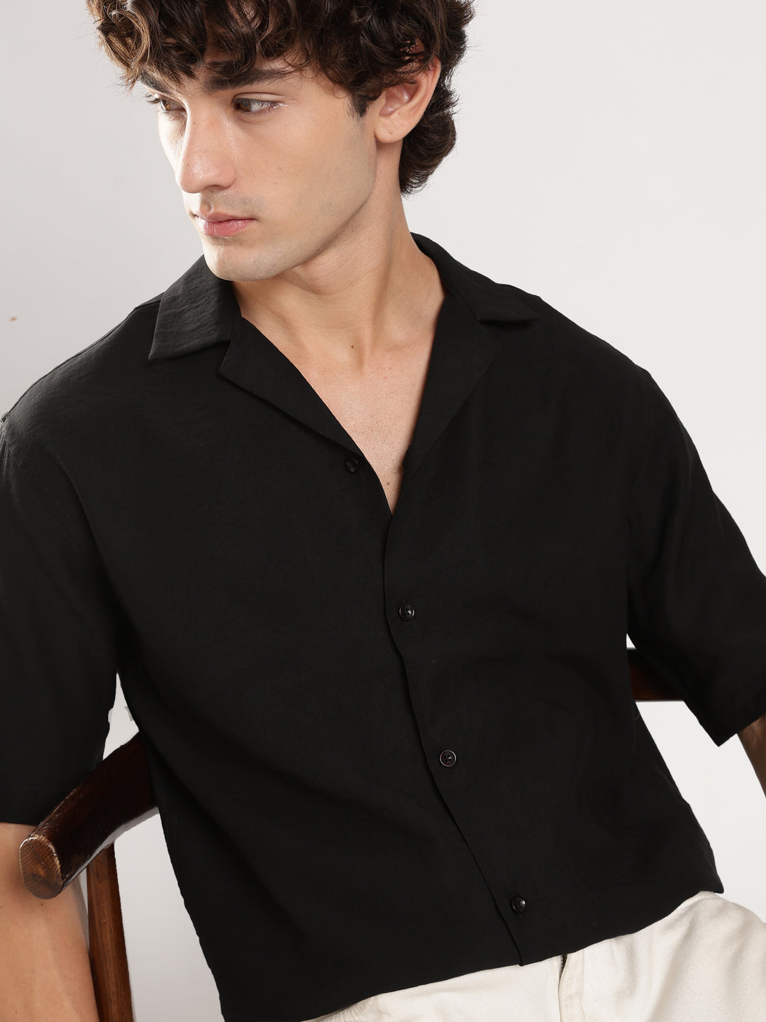 Black Solid Boxy Shirt