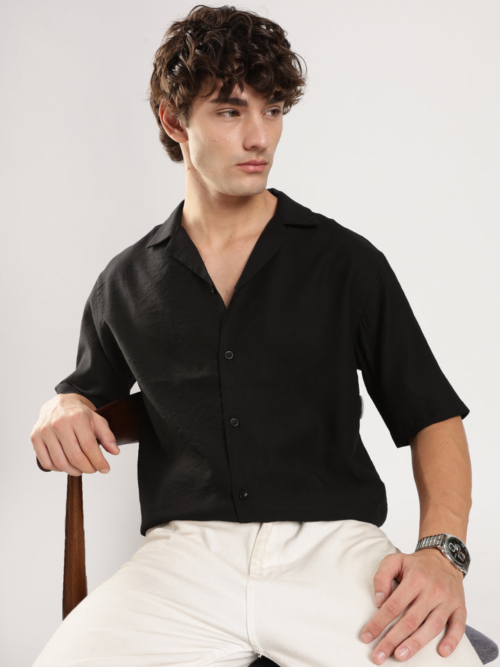 Black Solid Boxy Shirt