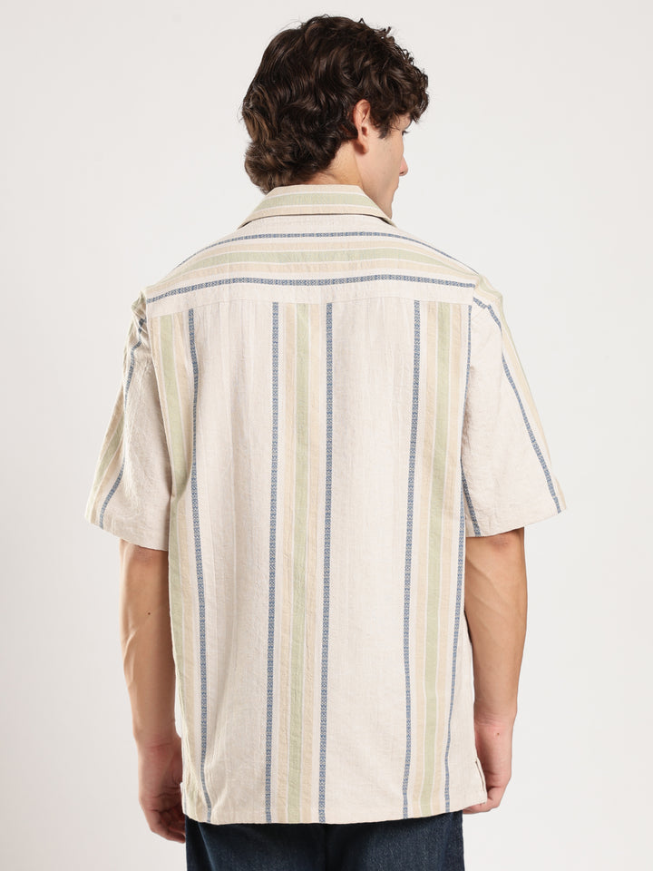 Beige Striped Boxy Fit Casual Shirt