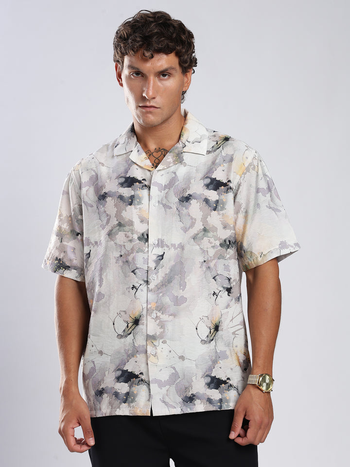 White Printed  Boxy Fit Casual Shirt