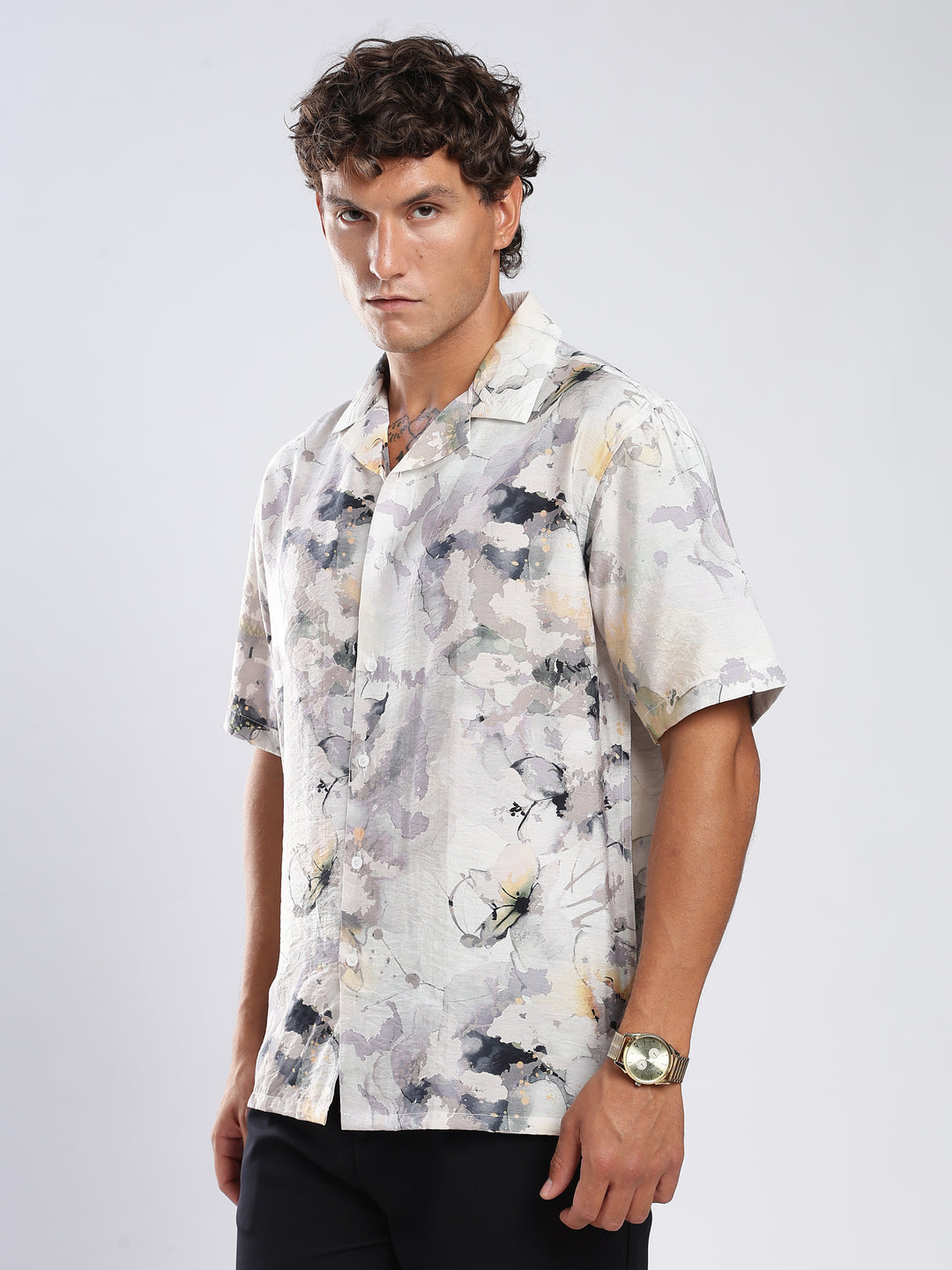 White Printed  Boxy Fit Casual Shirt