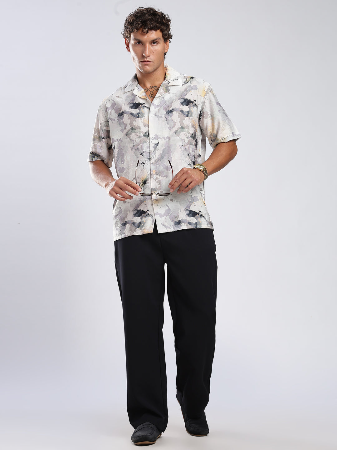 White Printed  Boxy Fit Casual Shirt