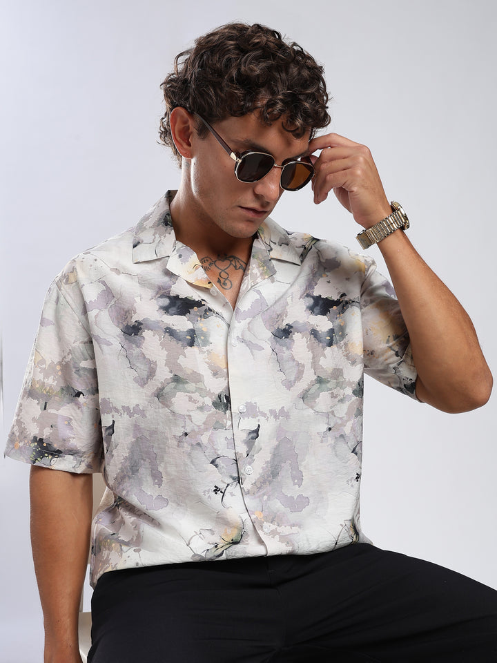 White Printed  Boxy Fit Casual Shirt
