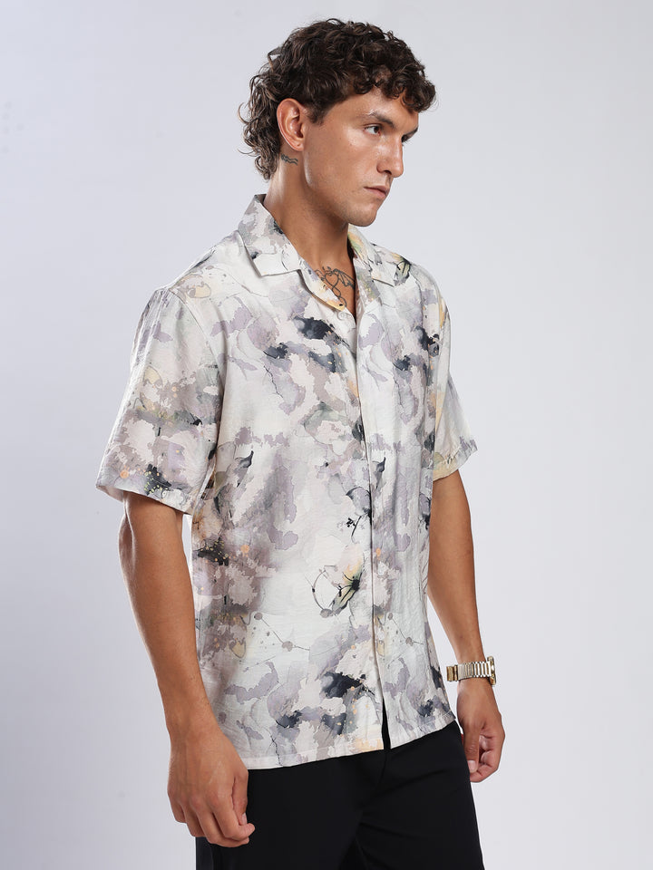 White Printed  Boxy Fit Casual Shirt