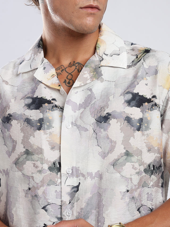 White Printed  Boxy Fit Casual Shirt