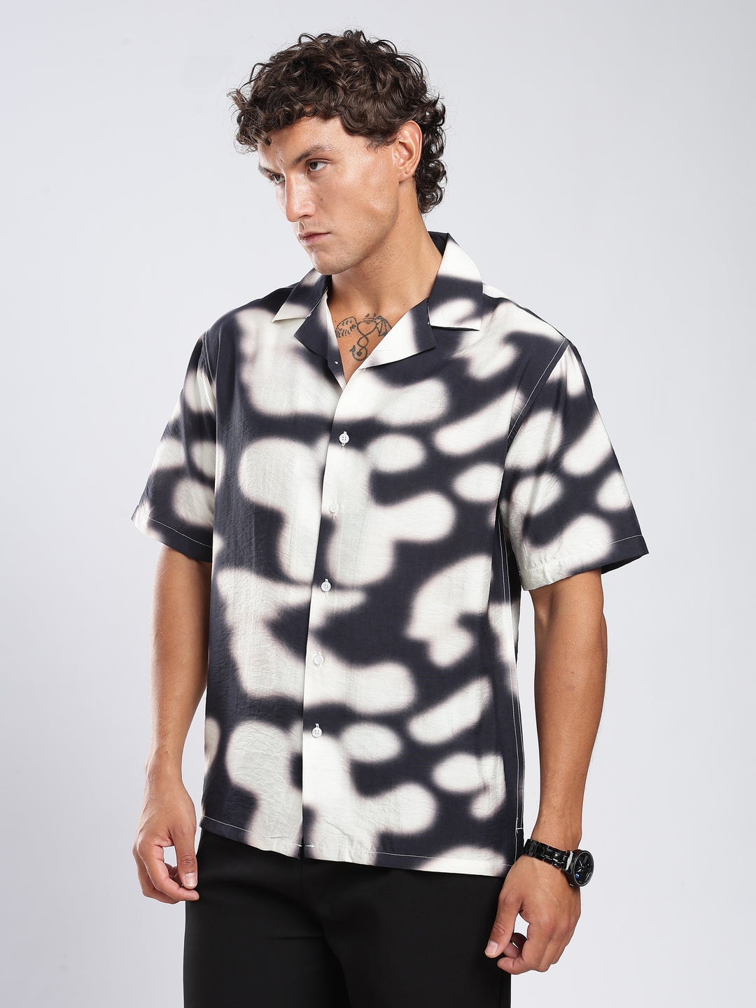 Black Printed Boxy Fit Casual Shirt