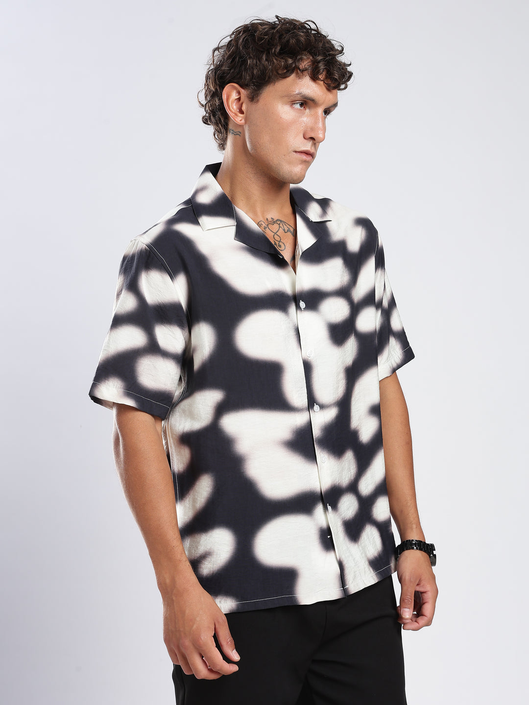 Black Printed Boxy Fit Casual Shirt