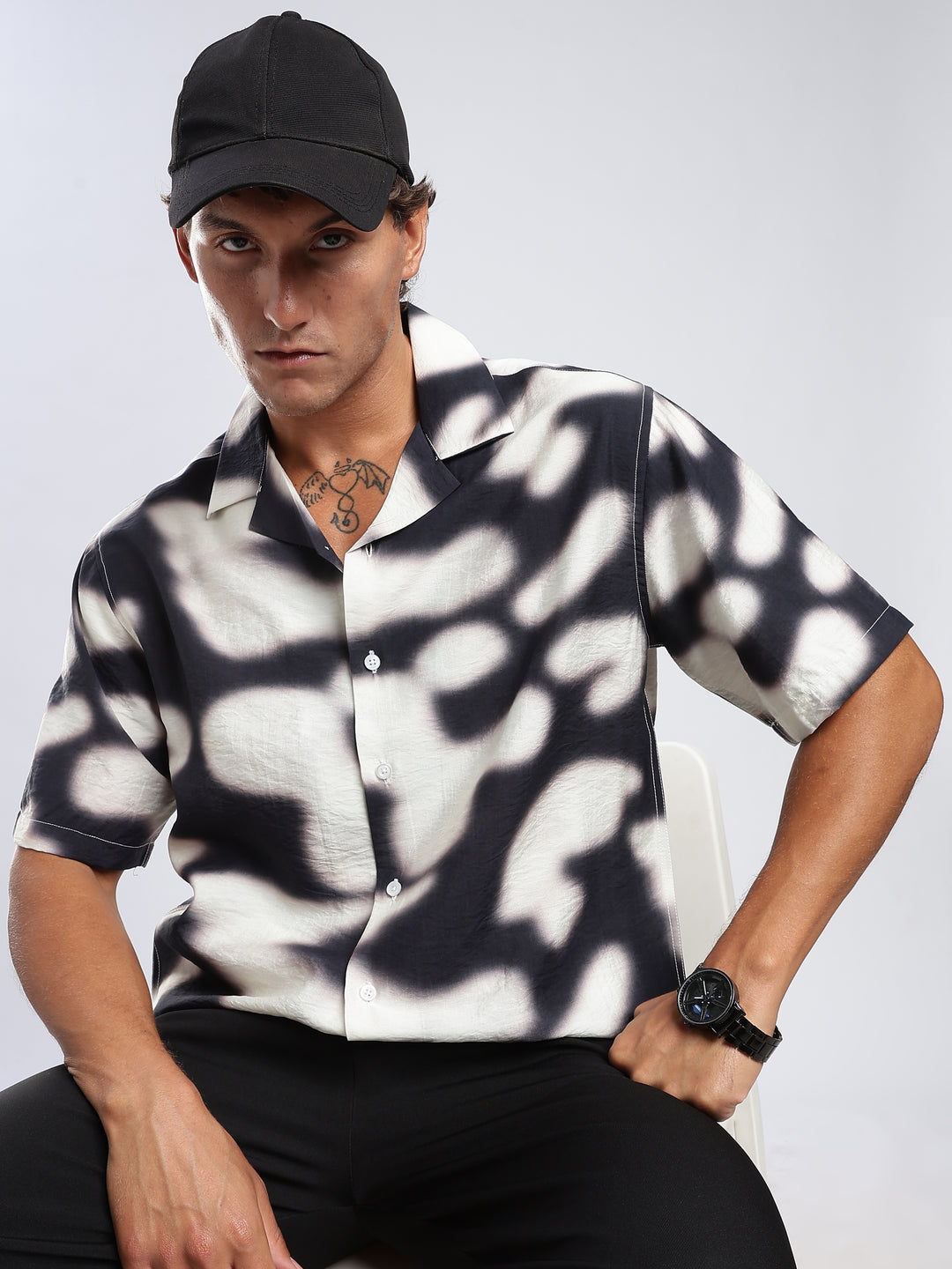 Black Printed Boxy Fit Casual Shirt