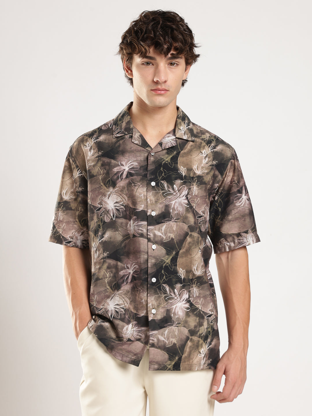 Brown Printed Boxy Fit Casual Shirt