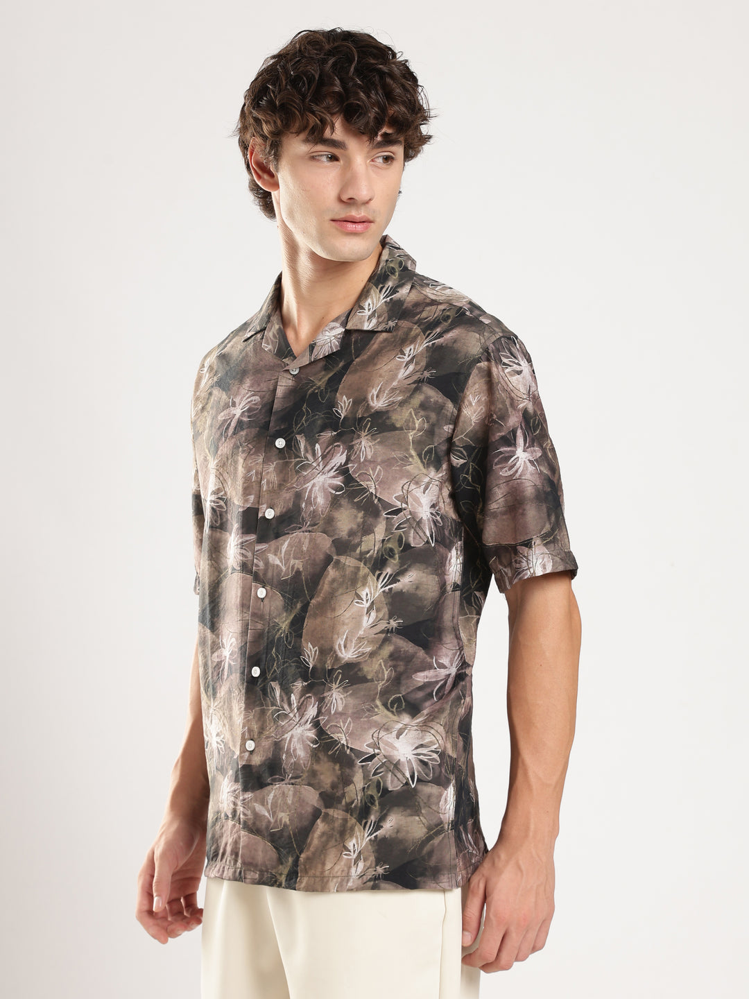Brown Printed Boxy Fit Casual Shirt