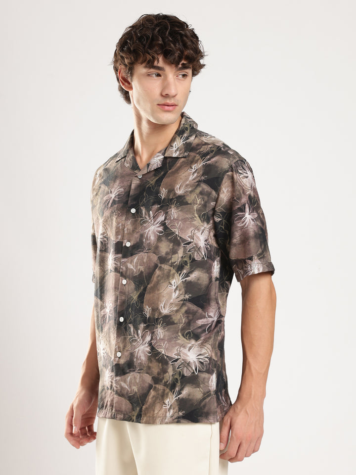 Brown Printed Boxy Fit Casual Shirt