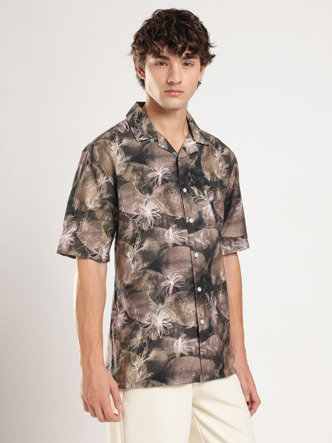 Brown Printed Boxy Fit Casual Shirt