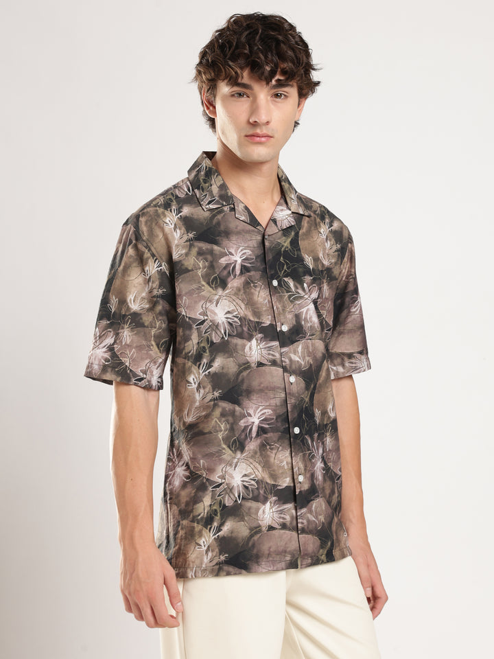 Brown Printed Boxy Fit Casual Shirt