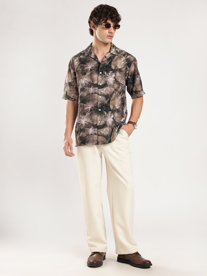 Brown Printed Boxy Fit Casual Shirt
