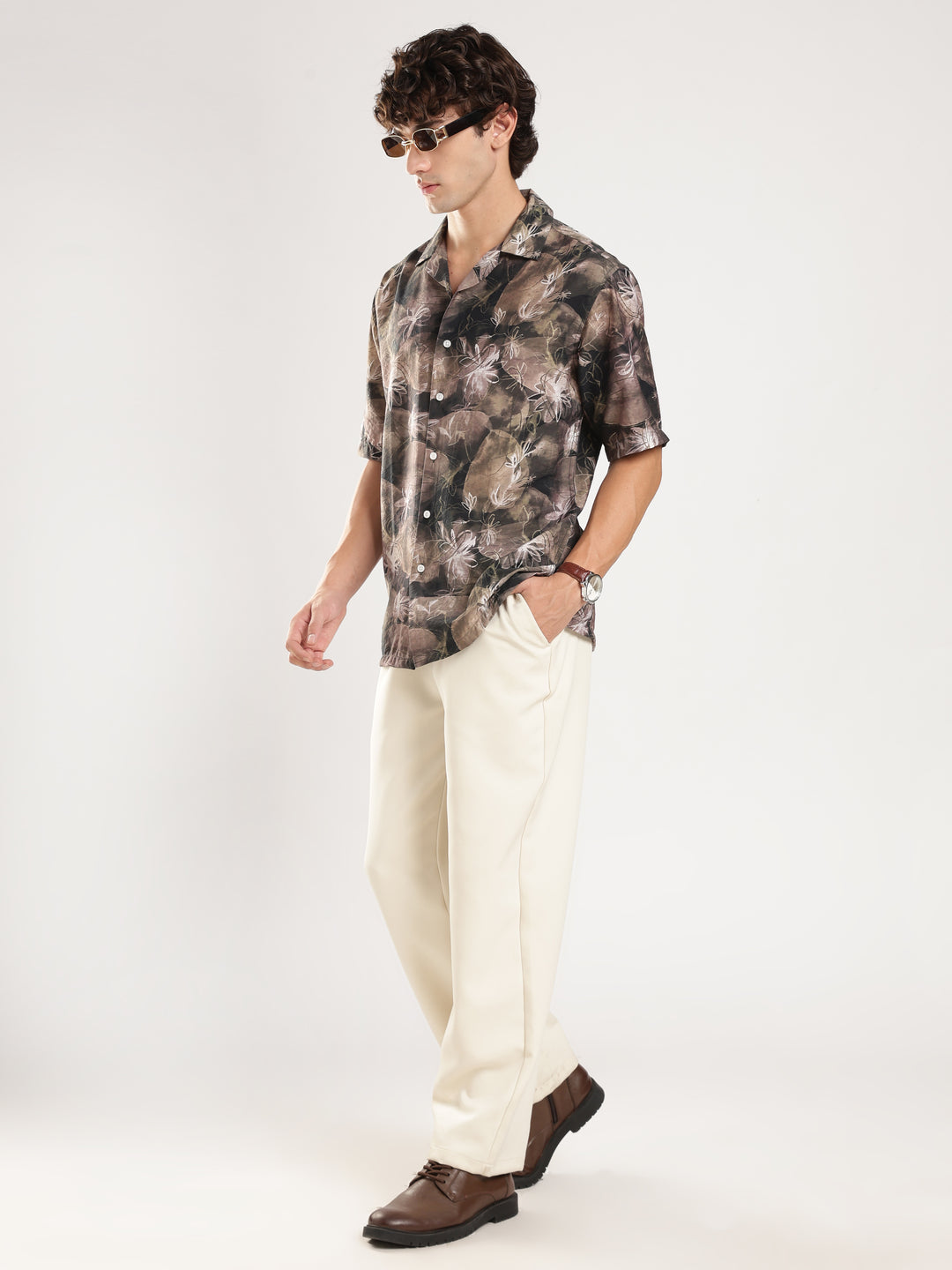 Brown Printed Boxy Fit Casual Shirt