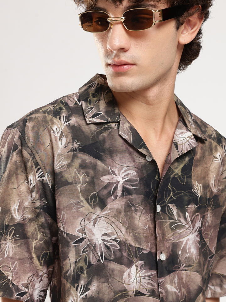 Brown Printed Boxy Fit Casual Shirt