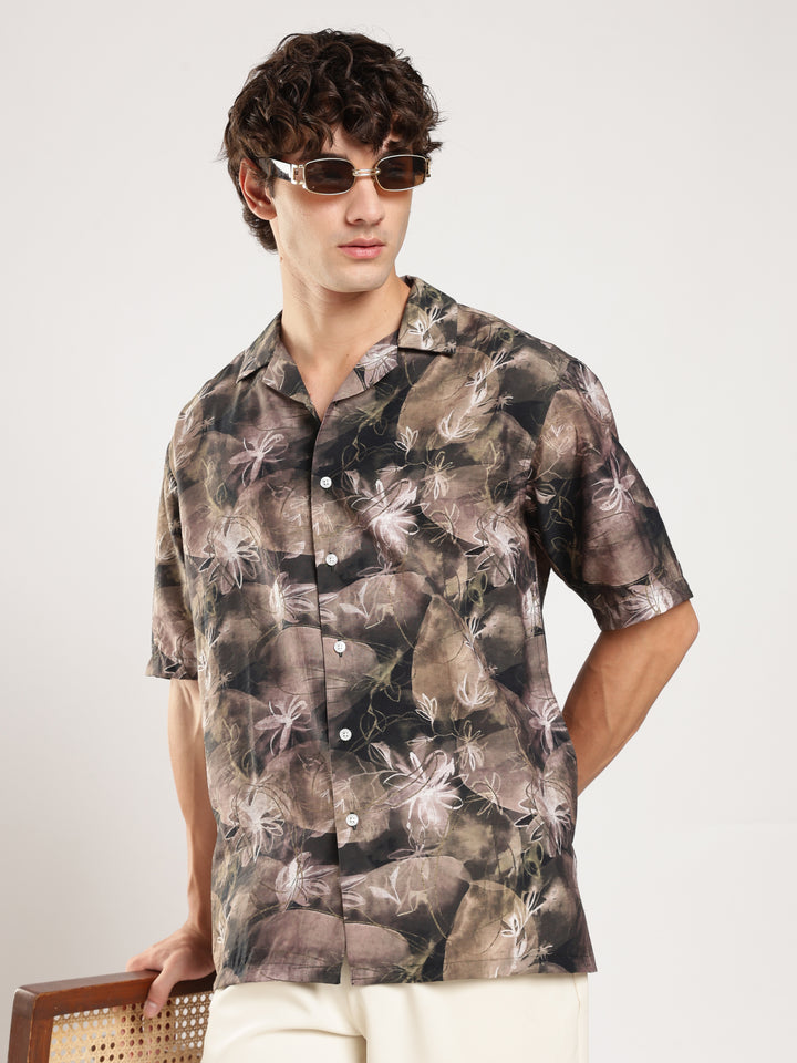 Brown Printed Boxy Fit Casual Shirt