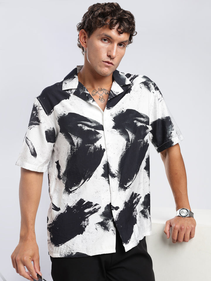 White Printed Boxy Fit  Shirt