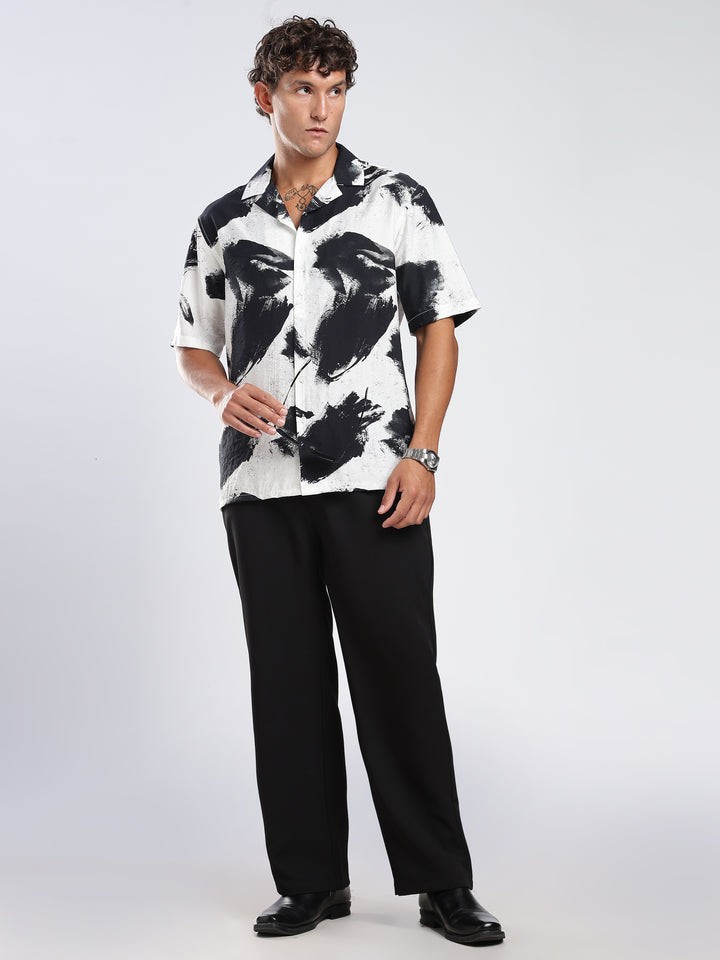White Printed Boxy Fit  Shirt