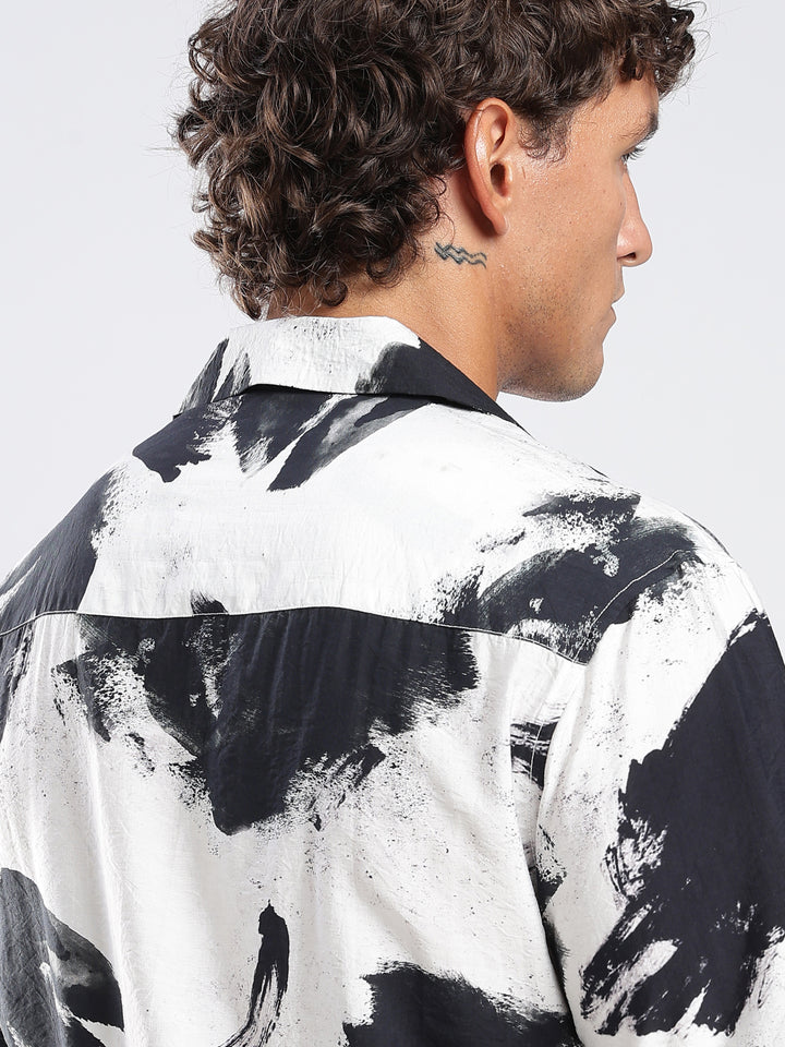 White Printed Boxy Fit  Shirt
