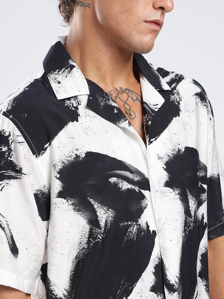 White Printed Boxy Fit  Shirt