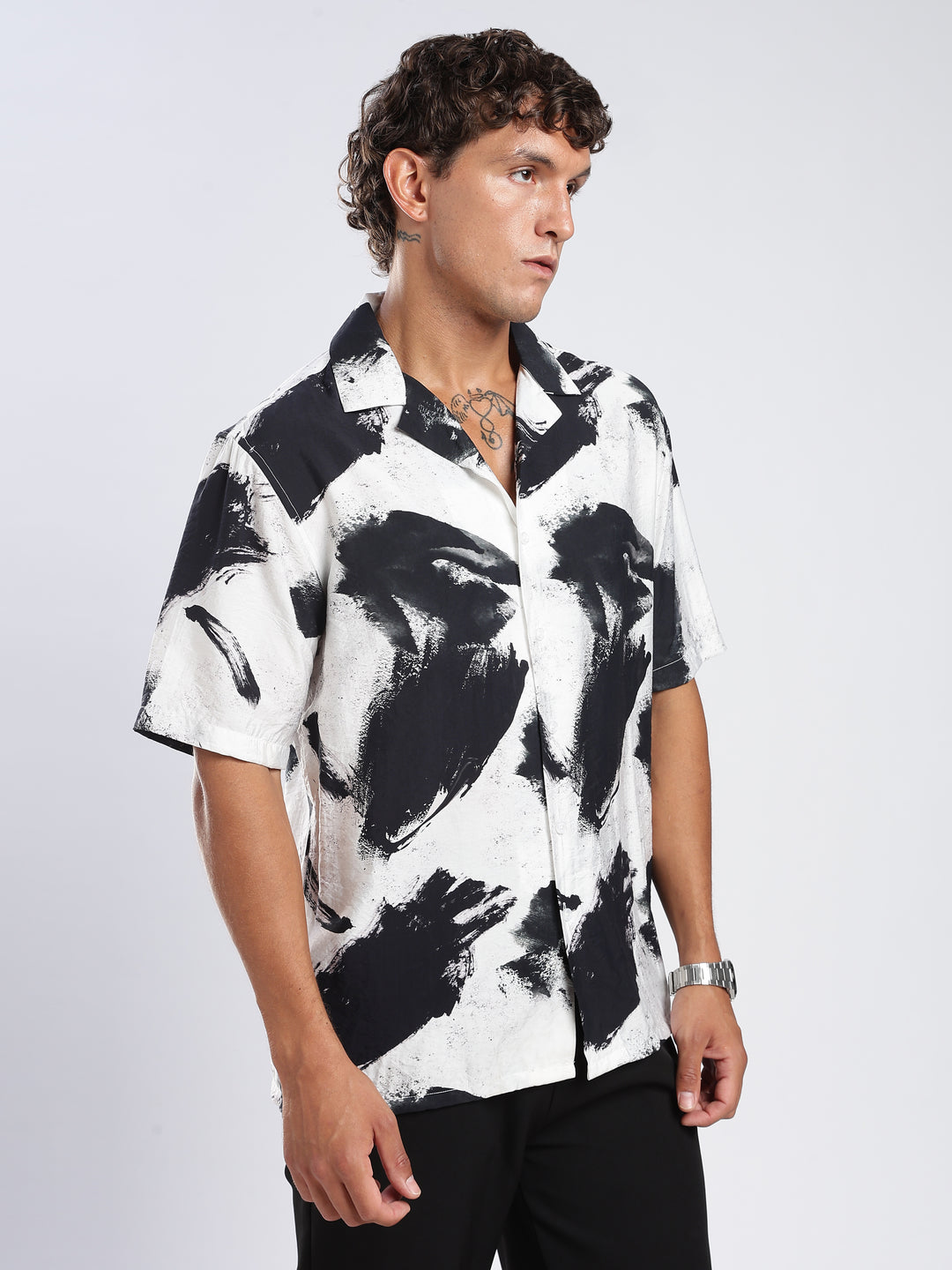 White Printed Boxy Fit  Shirt